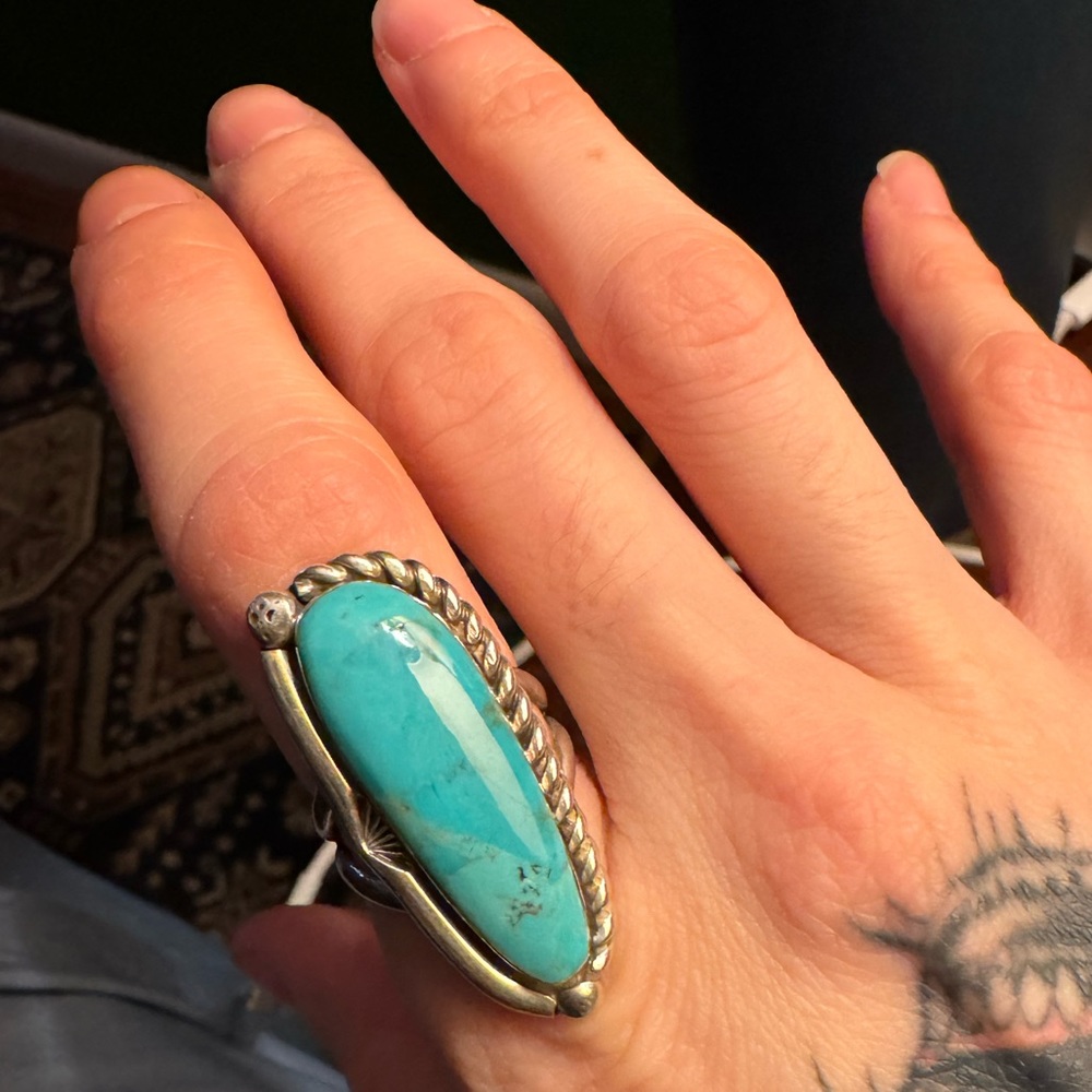 Native American sterling silver turquoise ring stamped size 6.5